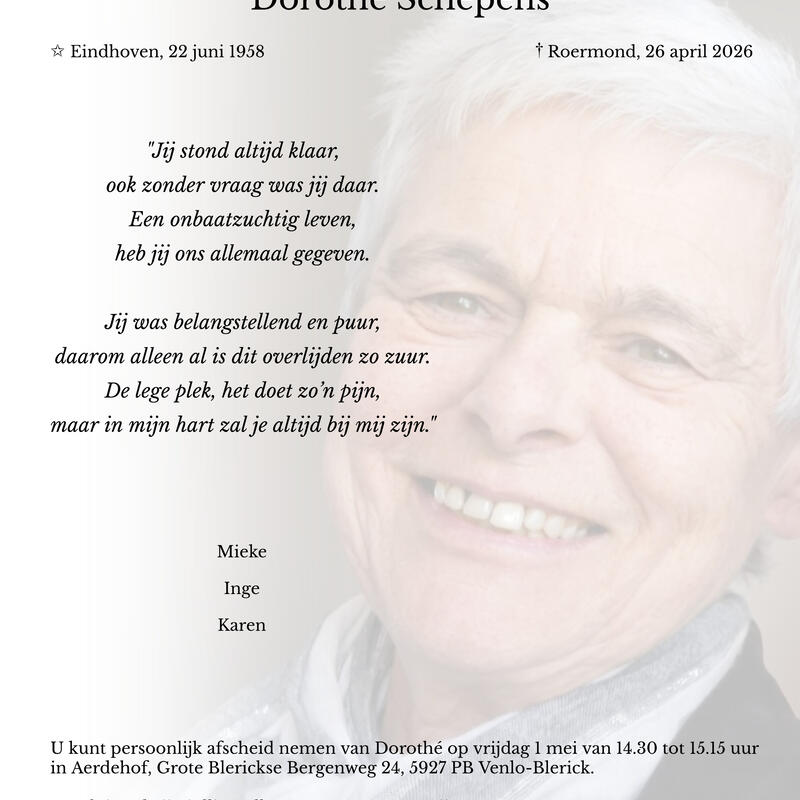 Rouwkaart Dorothé Schepens
