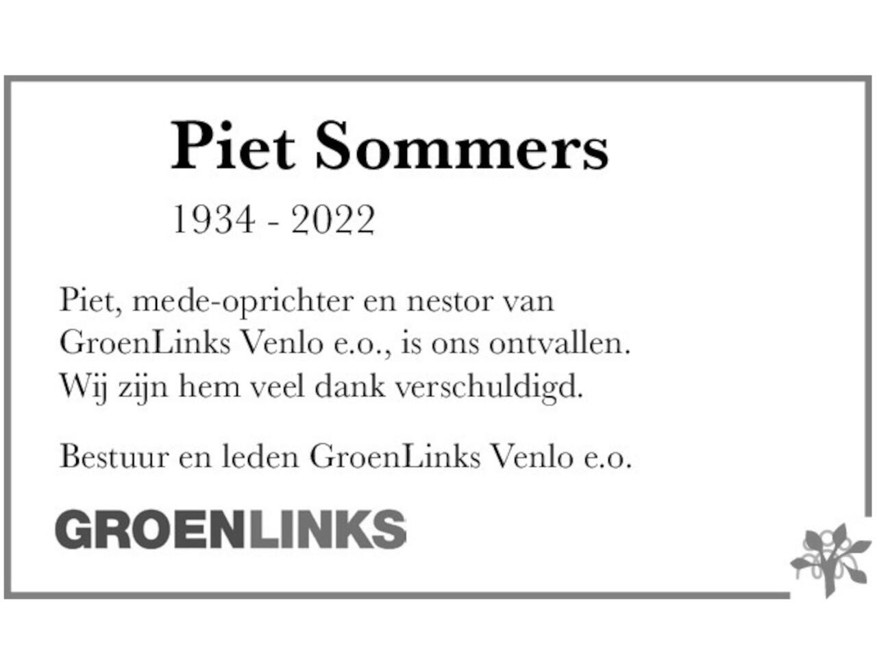 Piet Sommers (1934-2022) In Memoriam